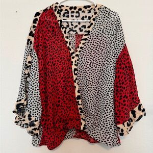Umgee Red and Black Animal Print Blouse